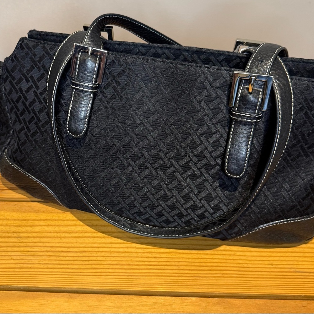 Talbots vintage Shoulder Bag black Jacquard with leather trim EUC Y2K - Picture 4 of 10
